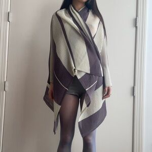 Issey Miyake Pleats Please grey and cream striped kimono top